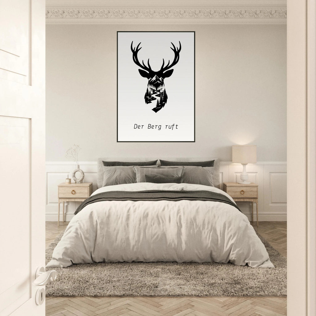Hirsch Poster mit Wunschtext – Der Berg ruft – Premium Qualitätsdruck - Made By Request Store