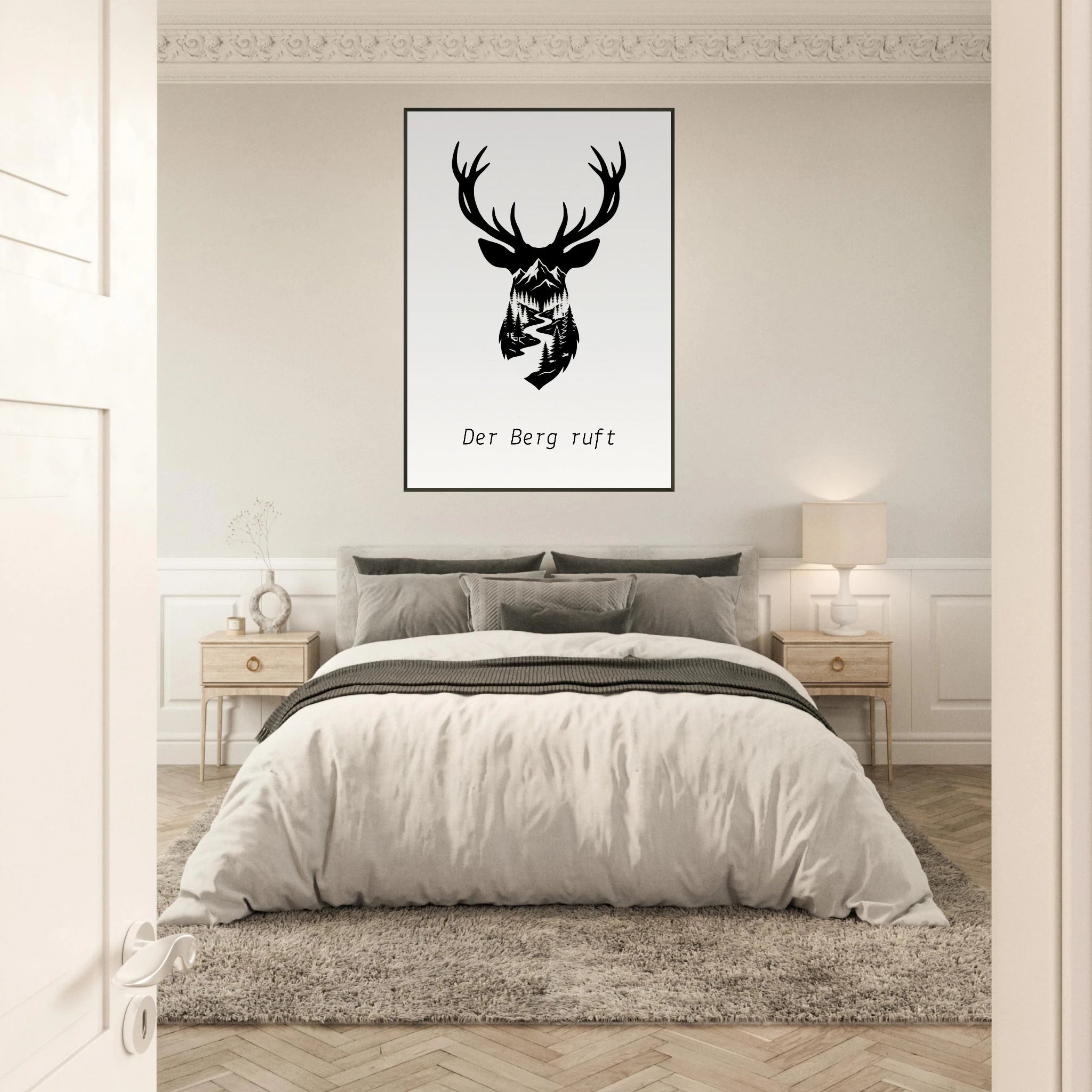 Hirsch Poster mit Wunschtext – Der Berg ruft – Premium Qualitätsdruck - Made By Request Store
