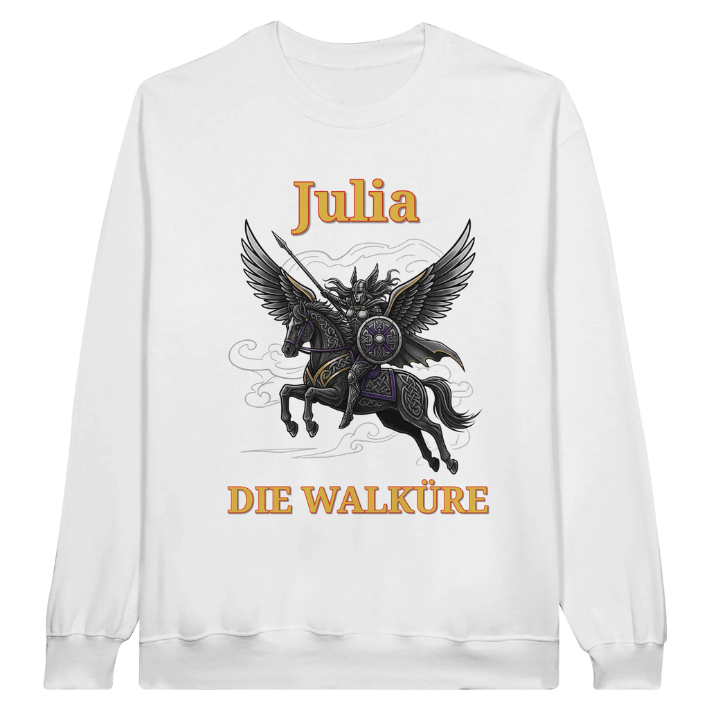 Personalisierbarer Walküre Pullover – Kriegerin auf Pegasus mit Wunschtext - Made By Request Store