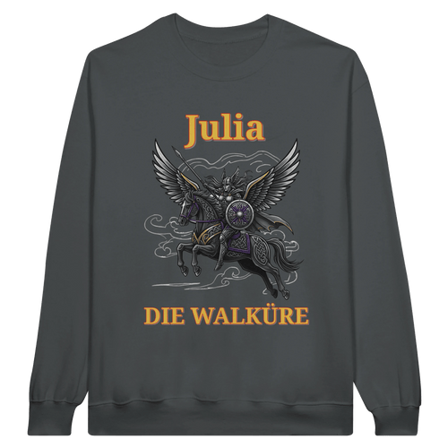 Personalisierbarer Walküre Pullover – Kriegerin auf Pegasus mit Wunschtext - Made By Request Store