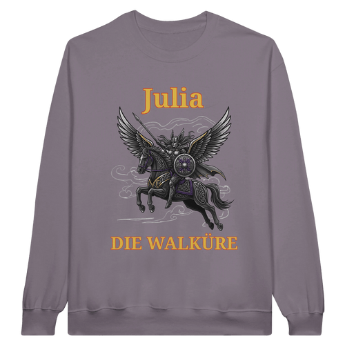 Personalisierbarer Walküre Pullover – Kriegerin auf Pegasus mit Wunschtext - Made By Request Store