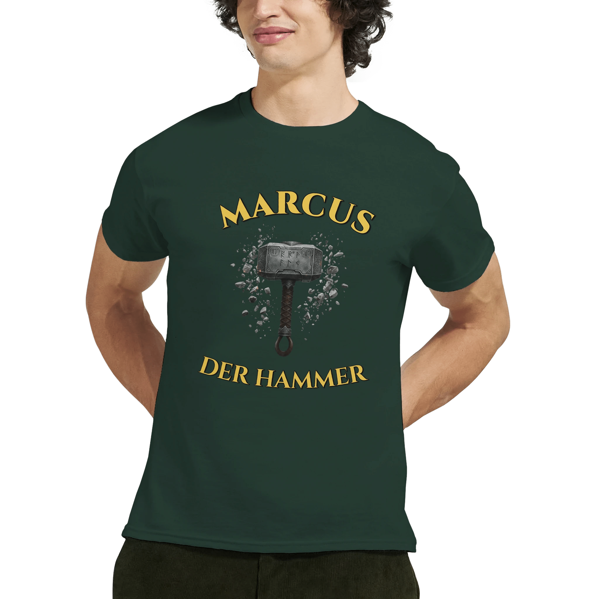 Personalisierbares Wikinger T-Shirt – Thors Hammer (Mjölnir) mit Wunschtext - Made By Request Store