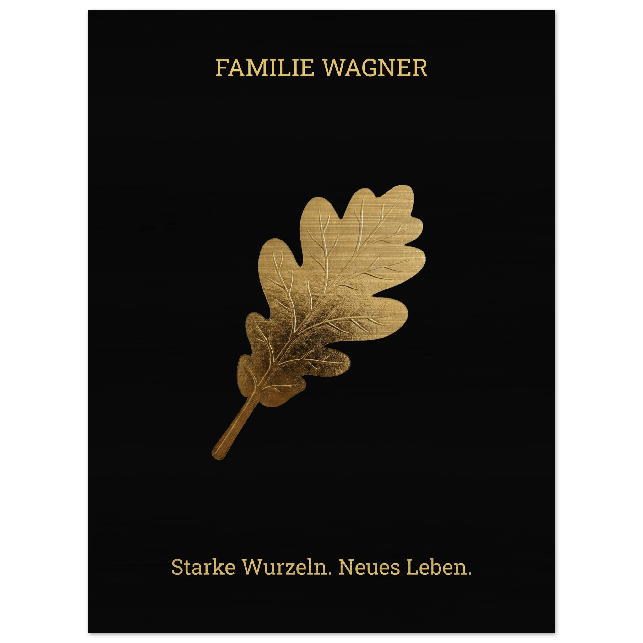 Personalisiertes Alu - Dibond Wandbild "Goldene Eiche" – Familienname & Wunschtext – Exklusives Geschenk zum Einzug – Schwarz Gold Metall - Made By Request Store