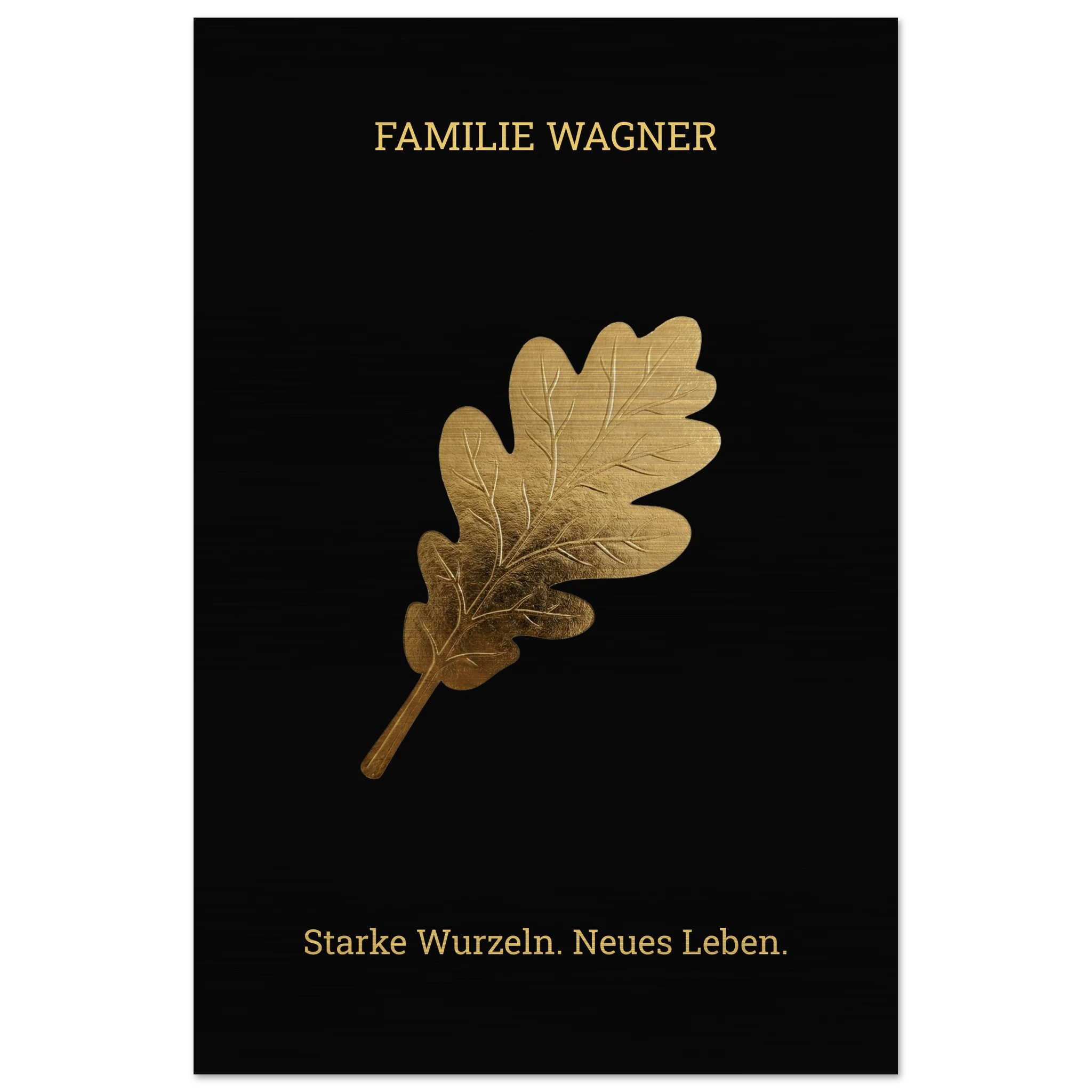 Personalisiertes Alu - Dibond Wandbild "Goldene Eiche" – Familienname & Wunschtext – Exklusives Geschenk zum Einzug – Schwarz Gold Metall - Made By Request Store
