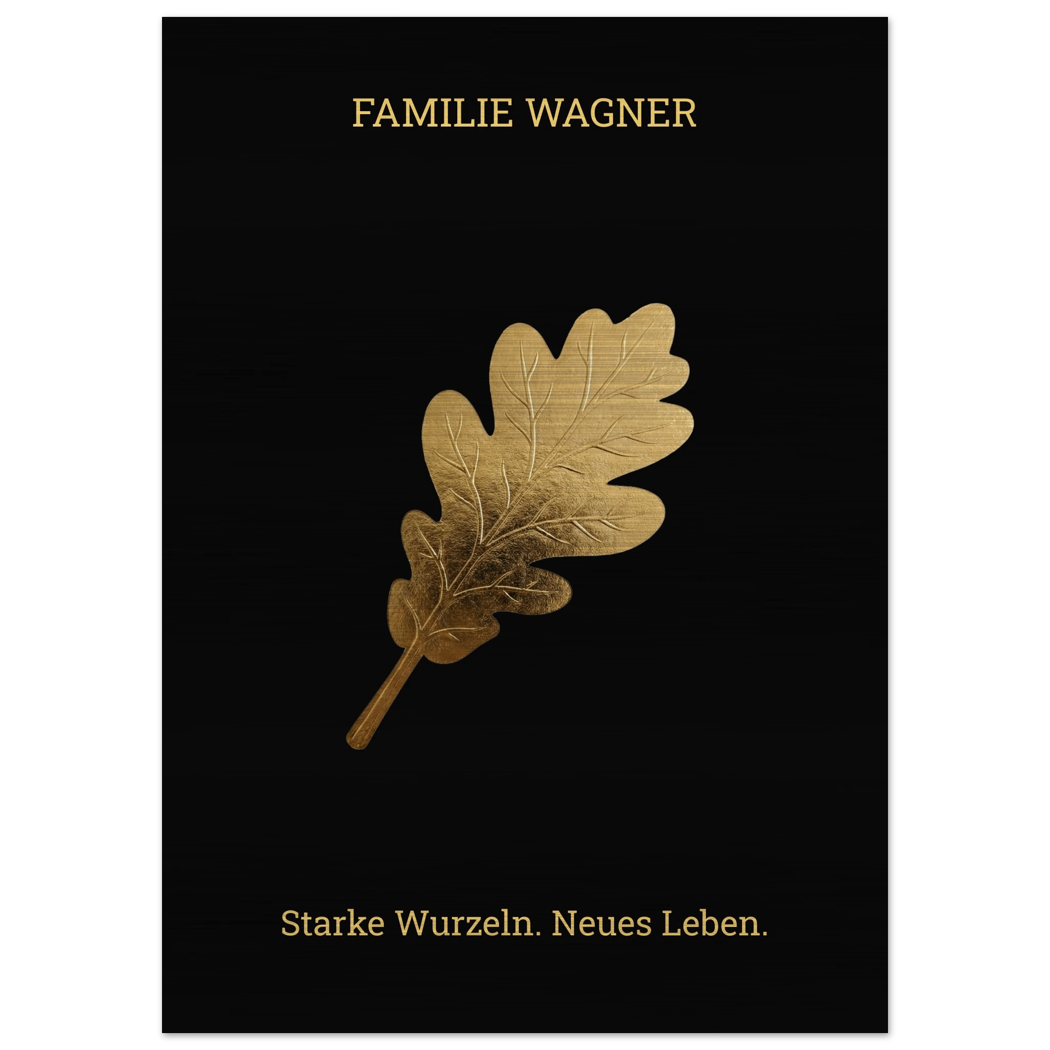 Personalisiertes Alu - Dibond Wandbild "Goldene Eiche" – Familienname & Wunschtext – Exklusives Geschenk zum Einzug – Schwarz Gold Metall - Made By Request Store