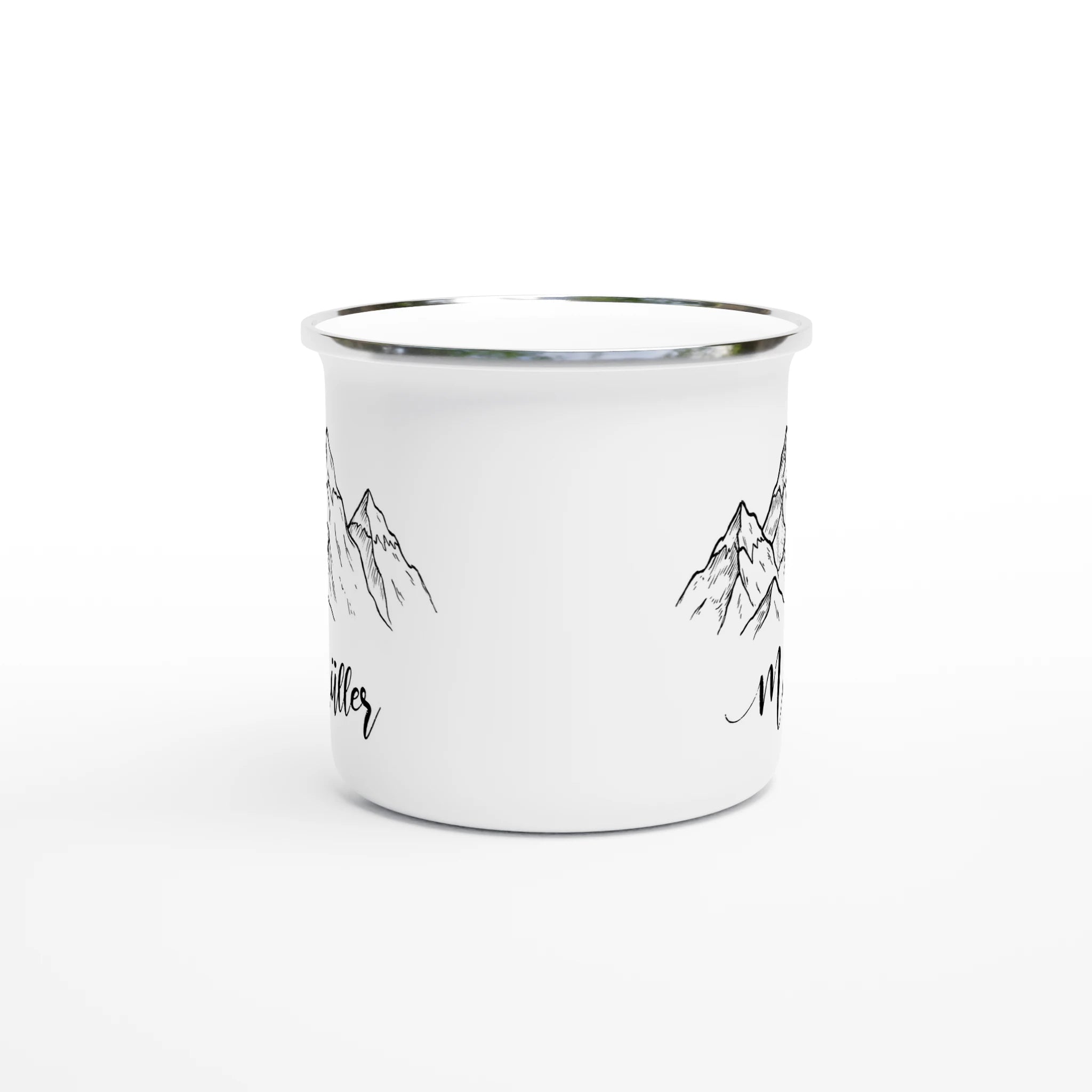 Personalisiertes Geschenk für Wanderer - Emaille Tasse Bergmotiv & Name - Made By Request Store