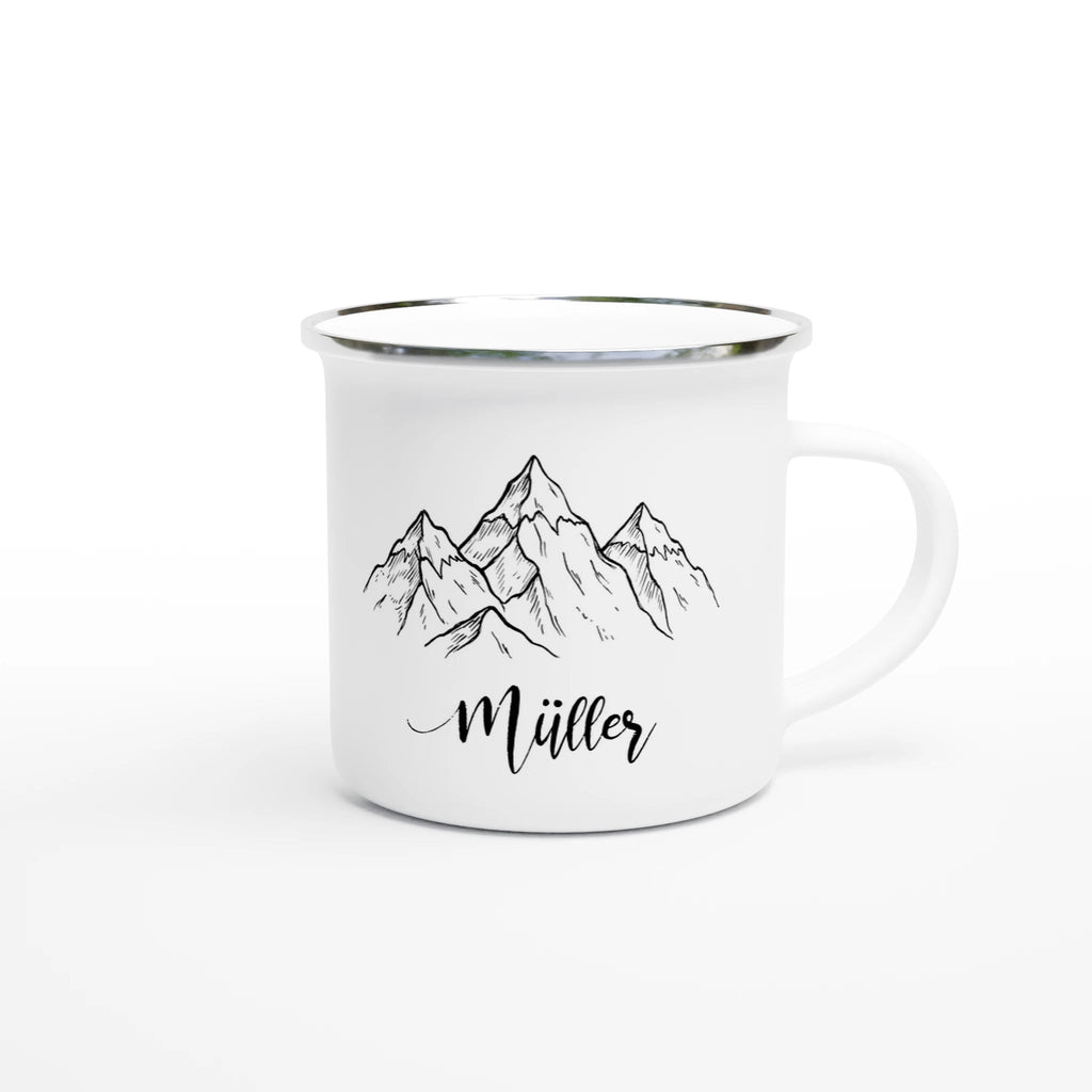 Personalisiertes Geschenk für Wanderer - Emaille Tasse Bergmotiv & Name - Made By Request Store