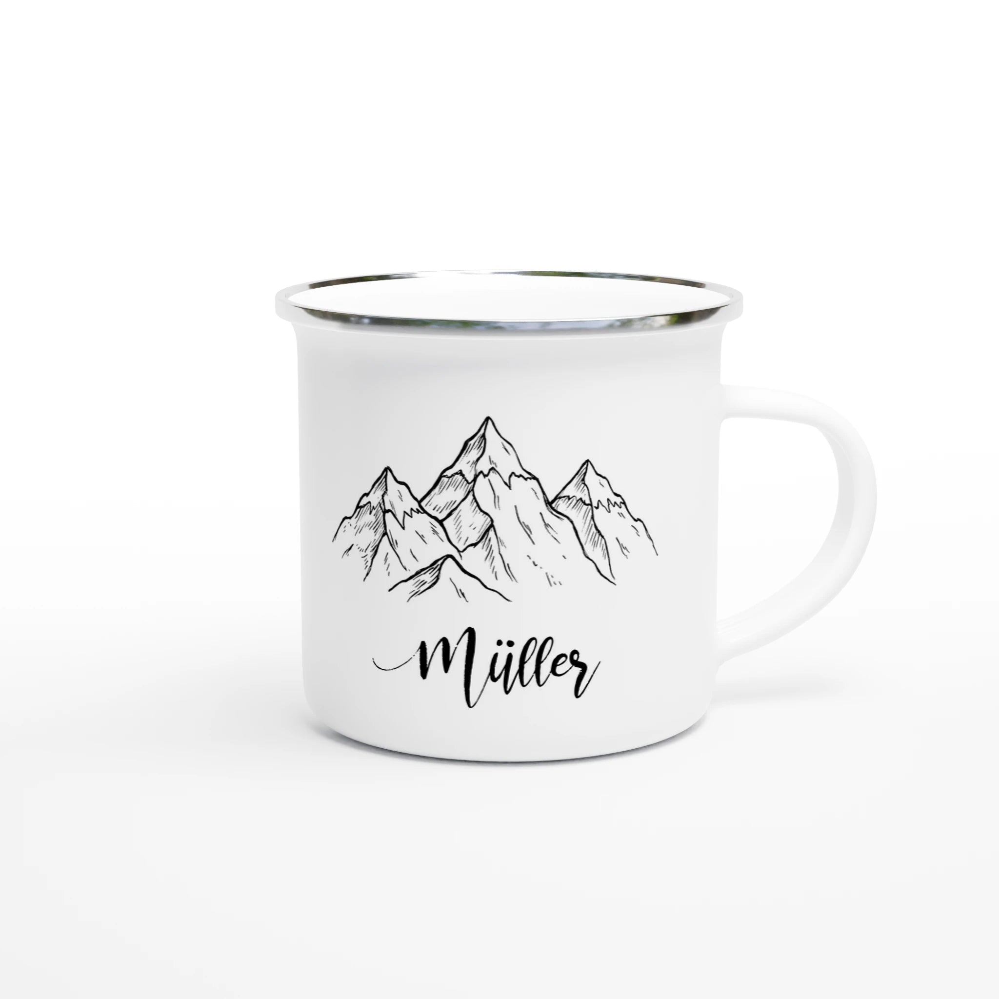 Personalisiertes Geschenk für Wanderer - Emaille Tasse Bergmotiv & Name - Made By Request Store