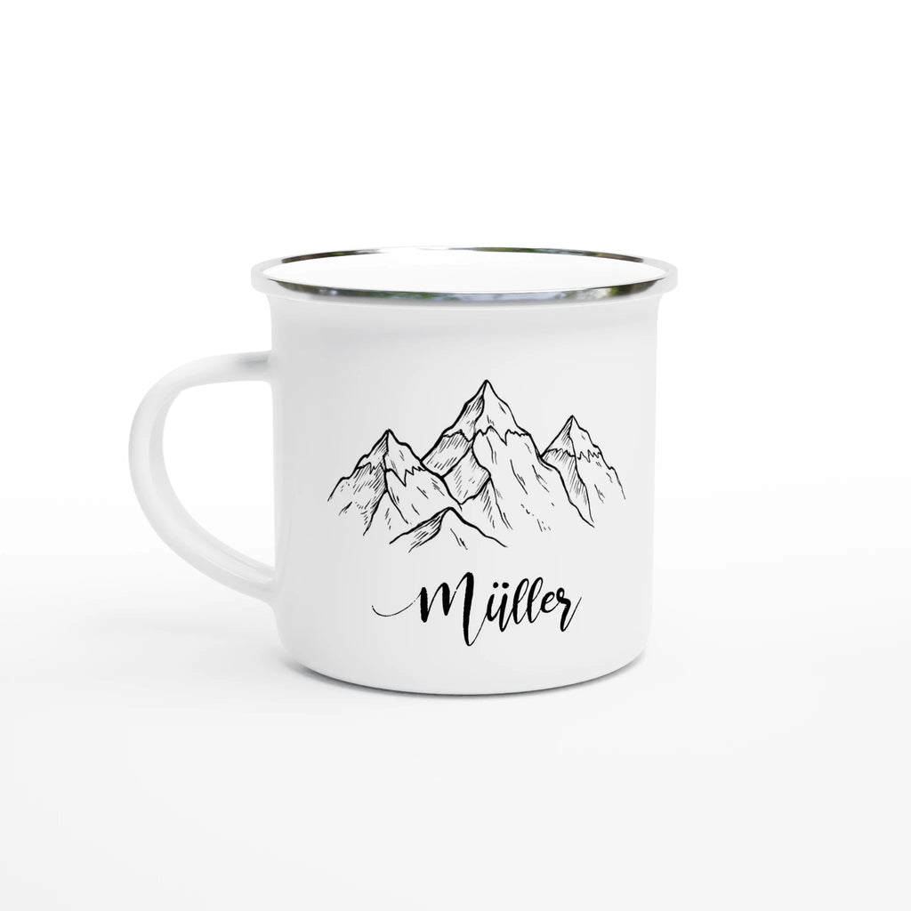 Personalisiertes Geschenk für Wanderer - Emaille Tasse Bergmotiv & Name - Made By Request Store