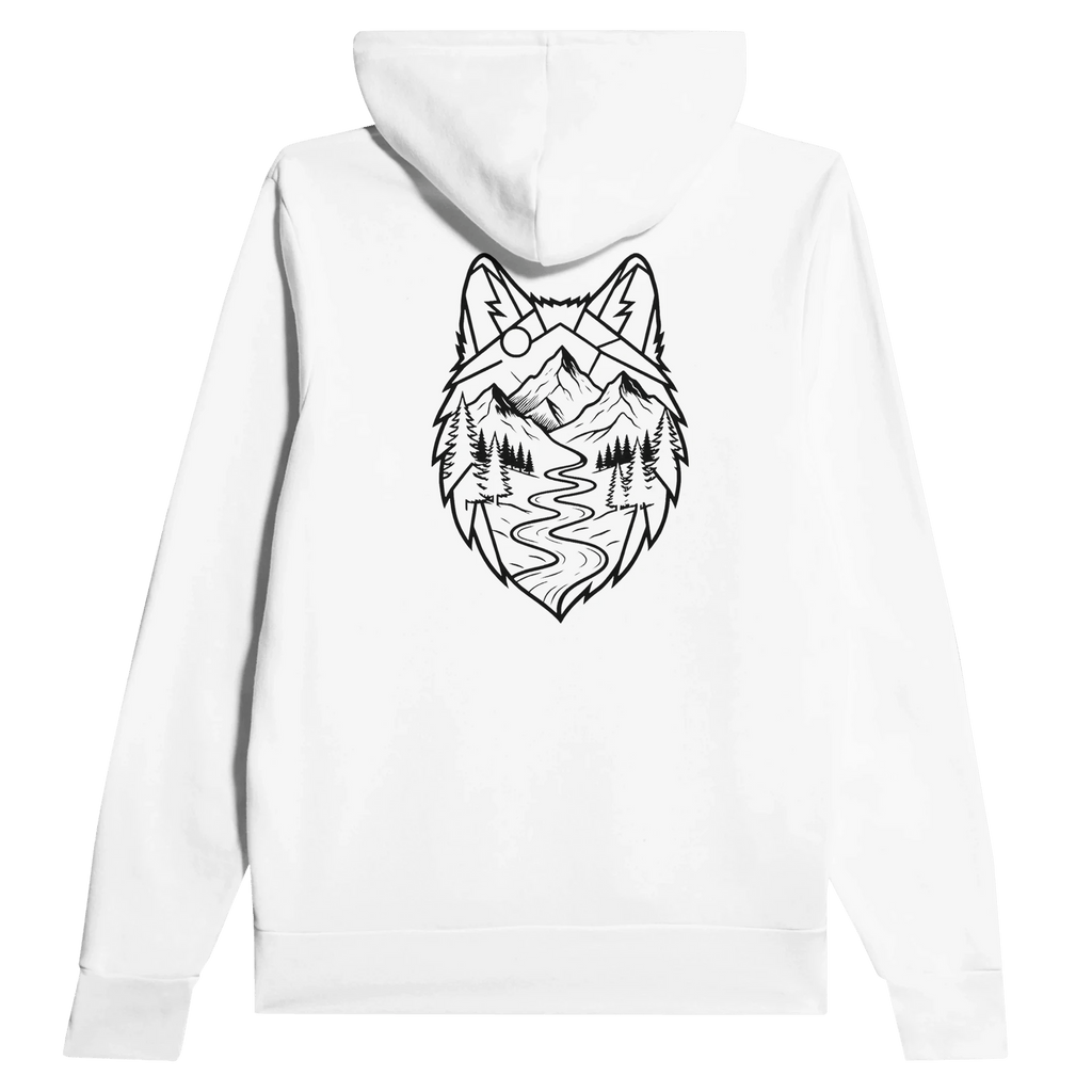Personalisiertes Hoodie "Wolf Spirit" – Dein Text vorne, großer Backprint – Unisex Kapuzenpullover - Made By Request Store