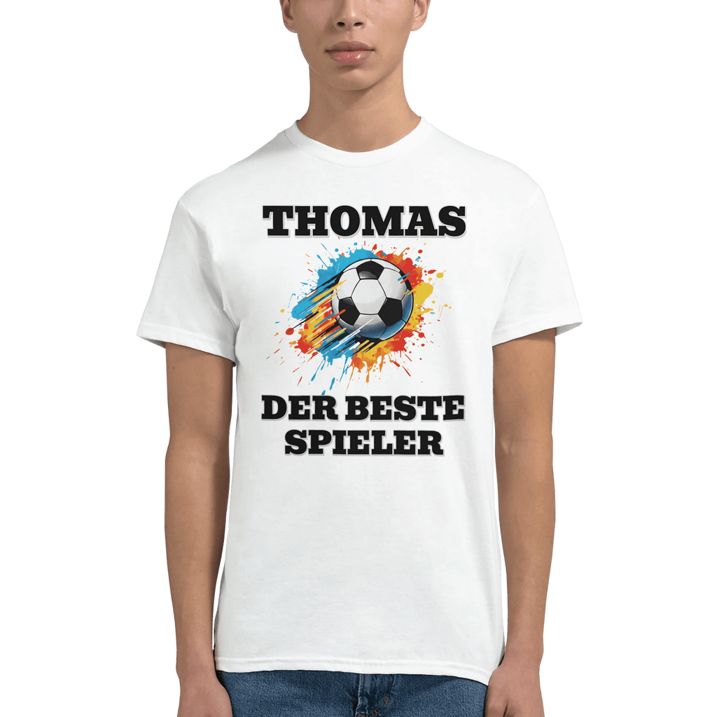 Personalisiertes Premium Fußball - T-Shirt (Vorne & Hinten) | Name & Nummer | „Der beste Spieler“ - Made By Request Store