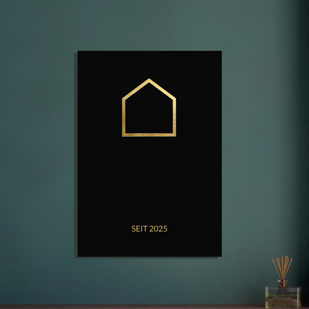 Premium Familienschild auf gebürstetem Aluminium – Personalisiertes Design Schwarz Gold – Modernes Industrial Wandbild - Made By Request Store