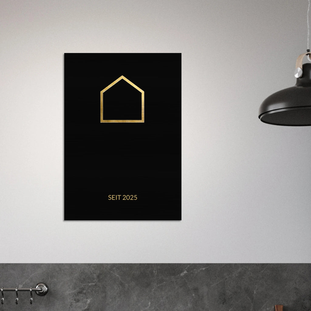 Premium Familienschild auf gebürstetem Aluminium – Personalisiertes Design Schwarz Gold – Modernes Industrial Wandbild - Made By Request Store