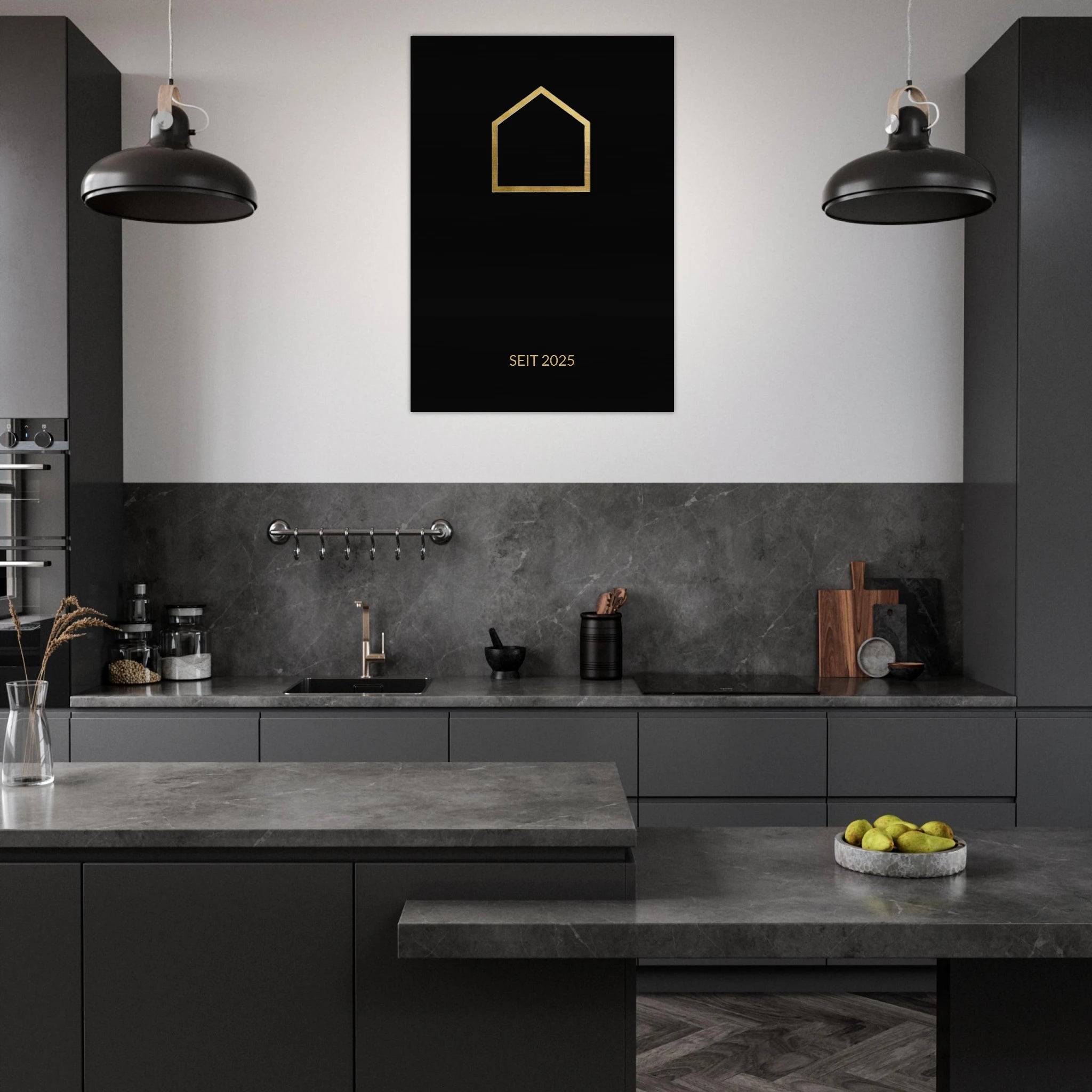 Premium Familienschild auf gebürstetem Aluminium – Personalisiertes Design Schwarz Gold – Modernes Industrial Wandbild - Made By Request Store