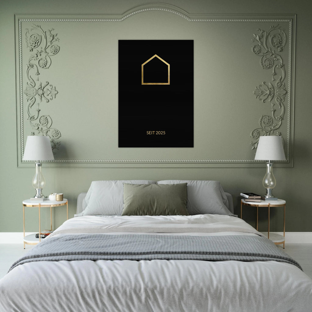 Premium Familienschild auf gebürstetem Aluminium – Personalisiertes Design Schwarz Gold – Modernes Industrial Wandbild - Made By Request Store