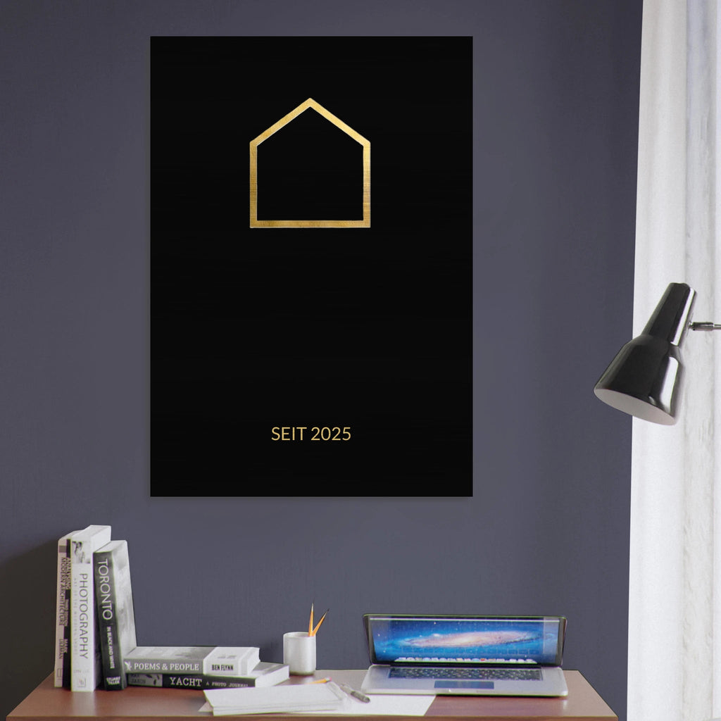 Premium Familienschild auf gebürstetem Aluminium – Personalisiertes Design Schwarz Gold – Modernes Industrial Wandbild - Made By Request Store