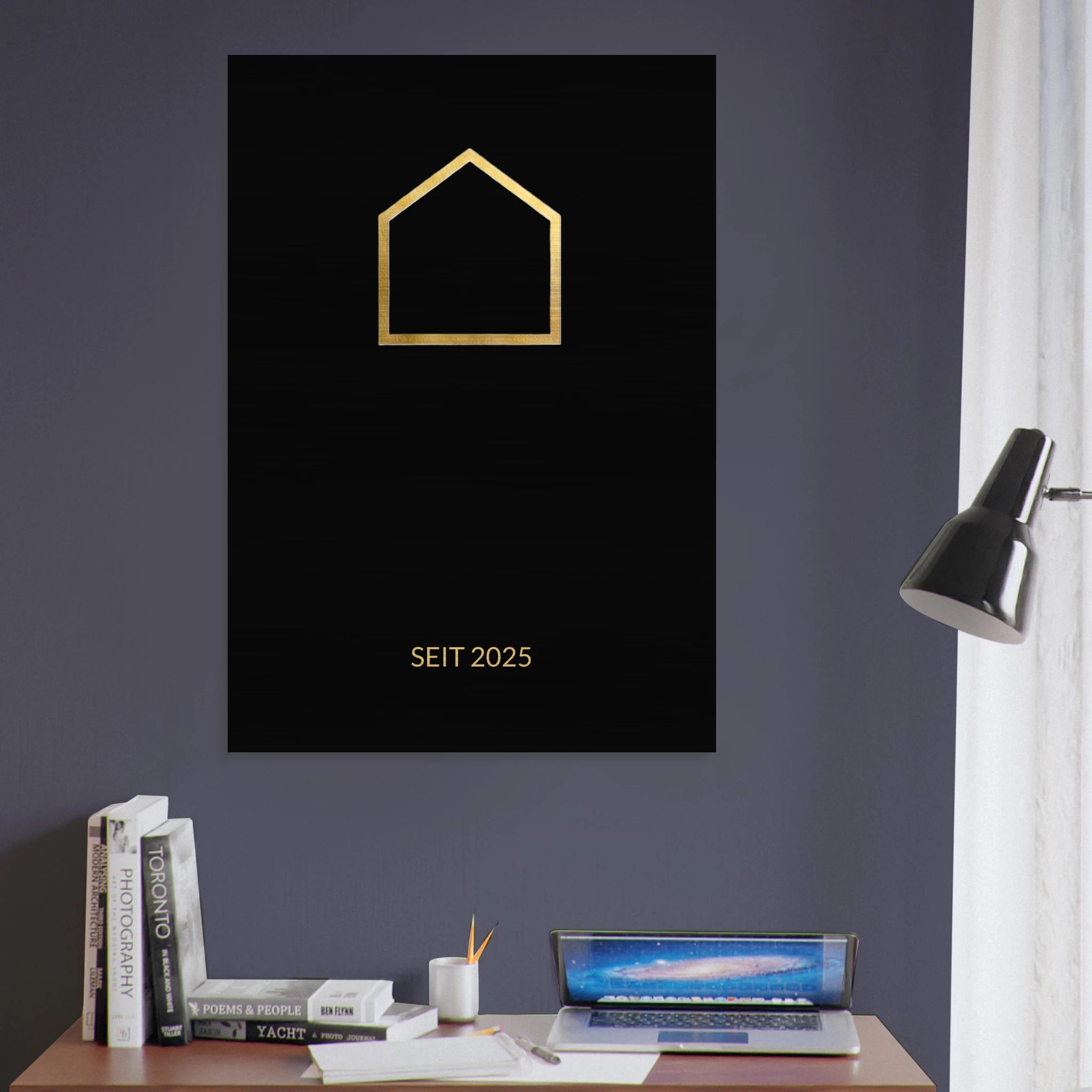 Premium Familienschild auf gebürstetem Aluminium – Personalisiertes Design Schwarz Gold – Modernes Industrial Wandbild - Made By Request Store