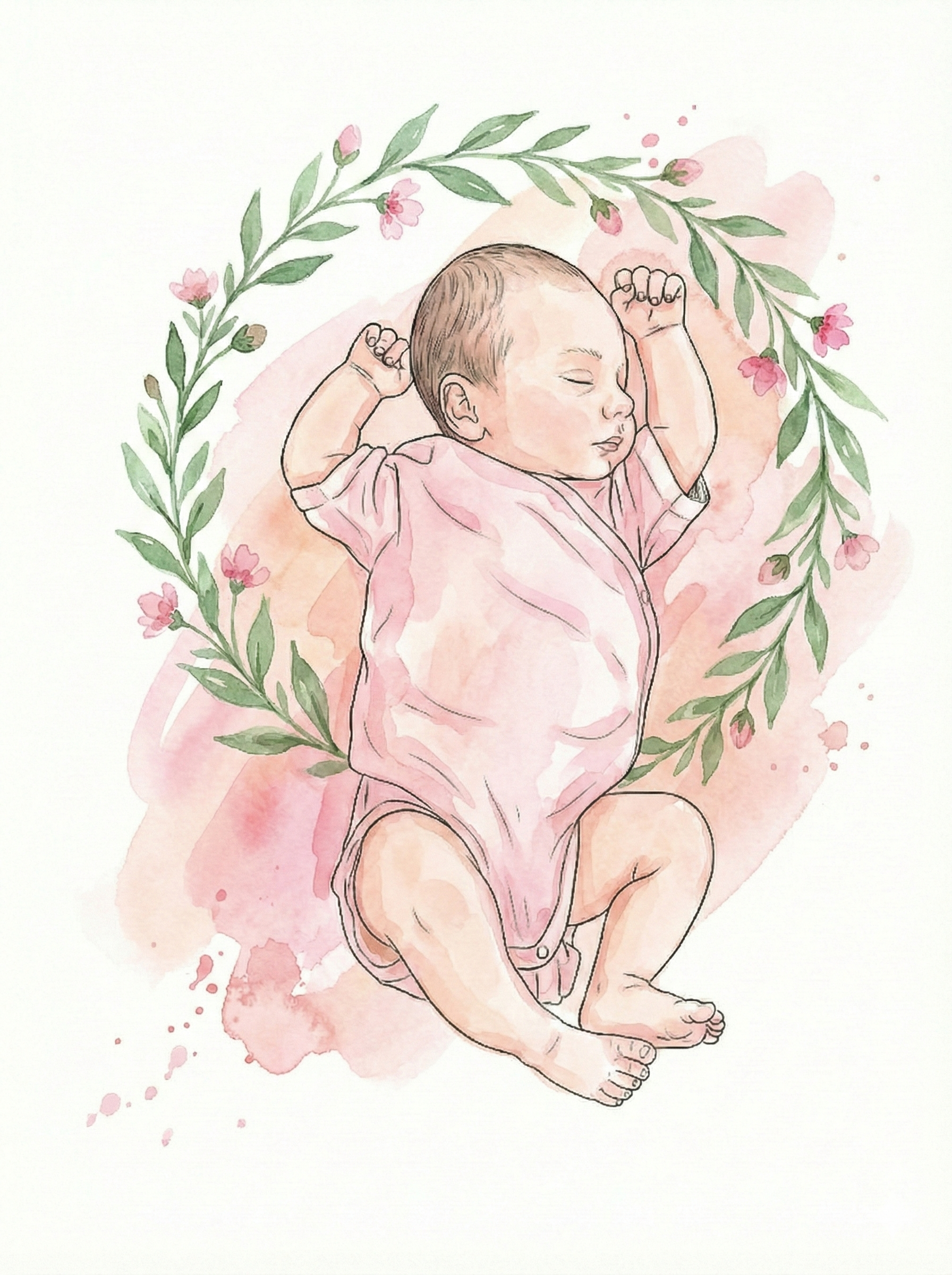 Personalisiertes Baby Aquarell nach Foto – Digitaler Download mit Name & Geburtsdaten